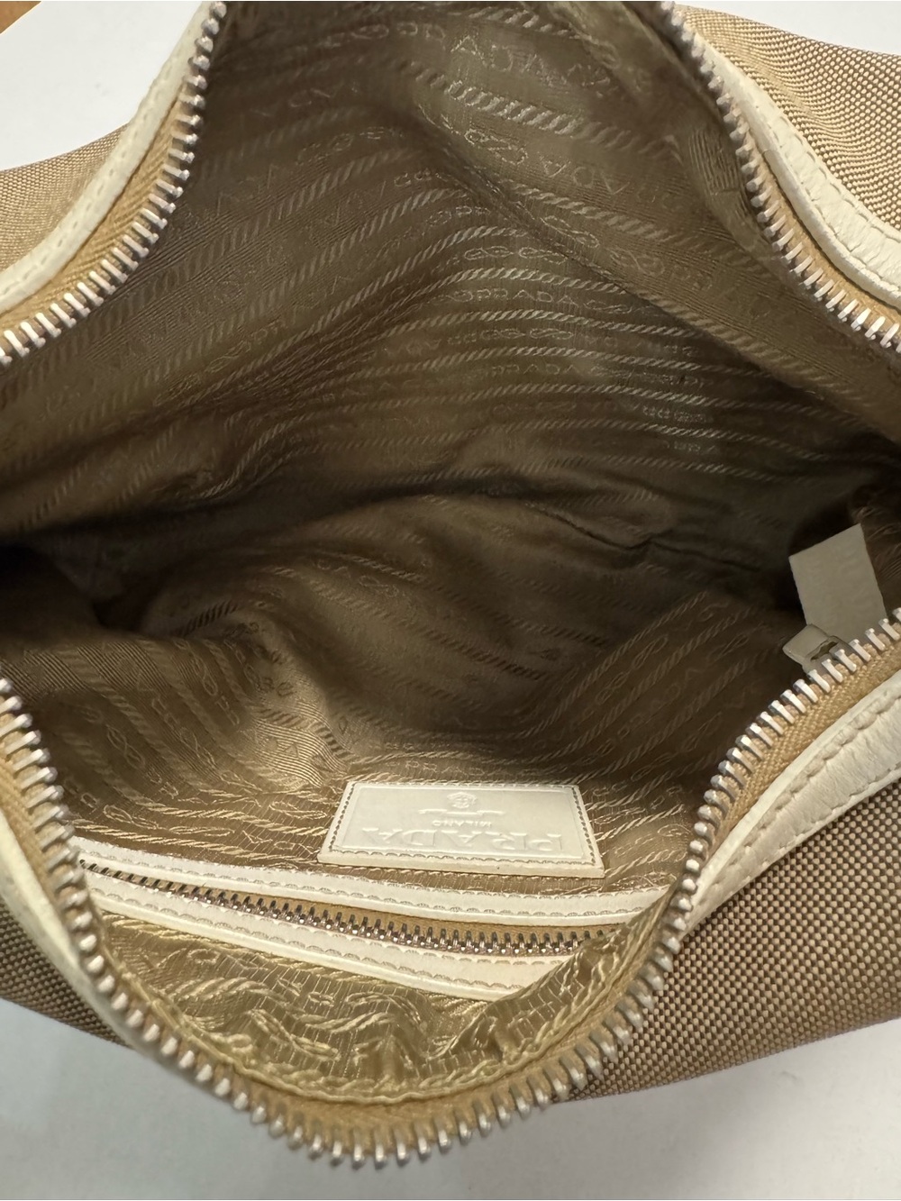 Prada Milano Canvas Shoulder Bag with White Leather Trim - Picture 11 of 14